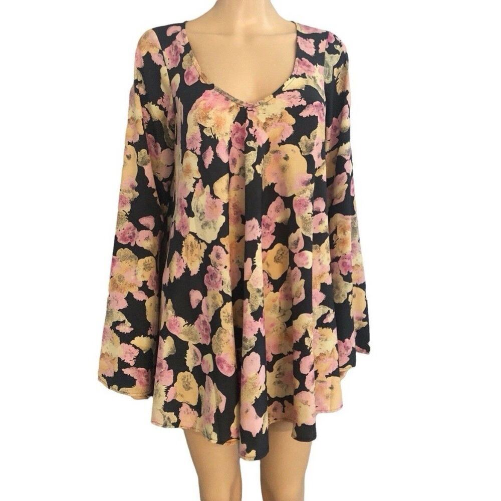 For Love And Lemons Floral Swing Dress Small Bell Sleeve Mini Floral Retro Mod